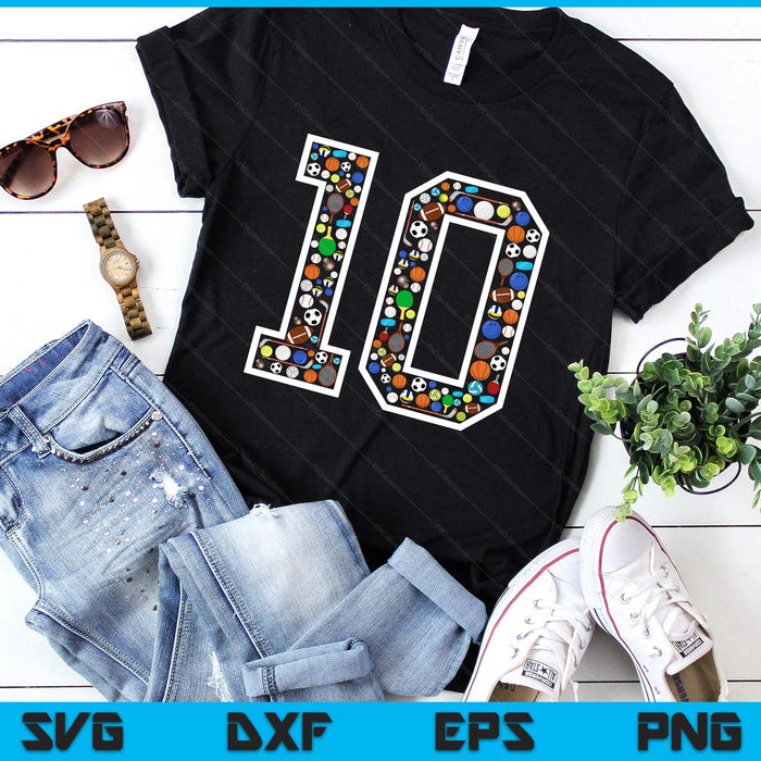 Kids 10th Birthday Sports Big Number Three 10 Year Old Boy SVG PNG Digital Printable Files