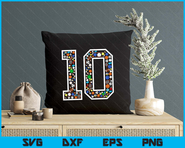 Kids 10th Birthday Sports Big Number Three 10 Year Old Boy SVG PNG Digital Printable Files