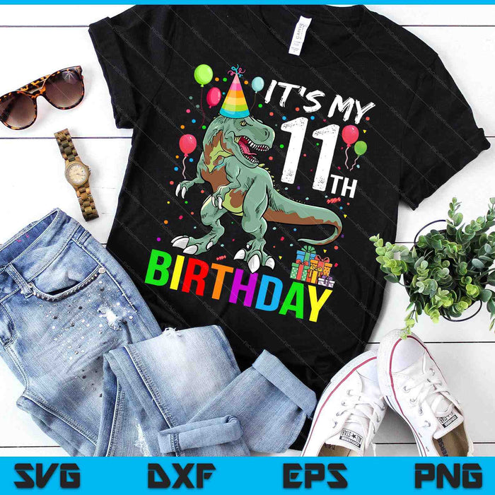 Kids 11 Year Old 11th Birthday Boy T Rex Dinosaur SVG PNG Digital Cutting Files