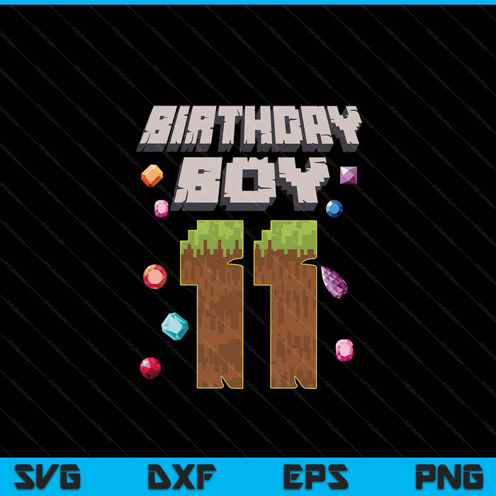 Kids 11th Birthday Boy 11 Video Gamer Pixel Number SVG PNG Digital Cutting File