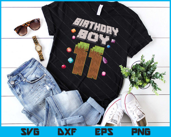 Kids 11th Birthday Boy 11 Video Gamer Pixel Number SVG PNG Digital Cutting File