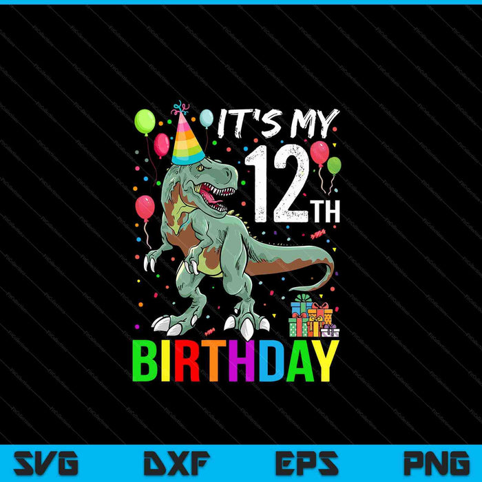 Kinderen 12-jarige 12e verjaardag jongen T Rex dinosaurus SVG PNG digitale snijbestanden