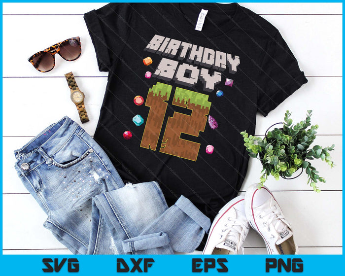 Kids 12th Birthday Boy 12 Video Gamer Pixel Number SVG PNG Digital Cutting File