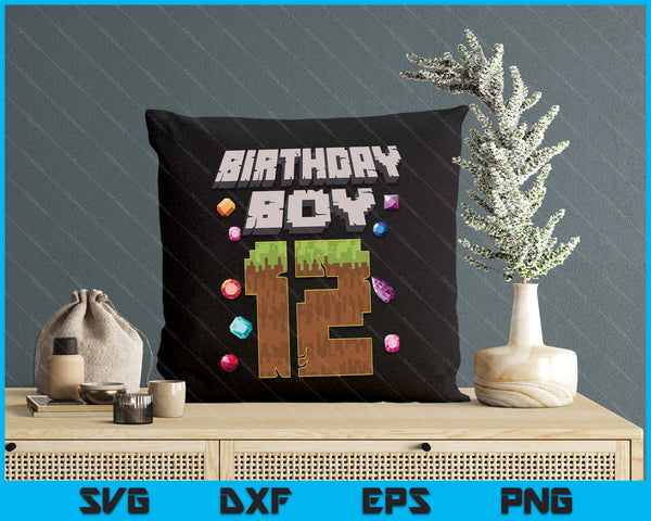 Kids 12th Birthday Boy 12 Video Gamer Pixel Number SVG PNG Digital Cutting File