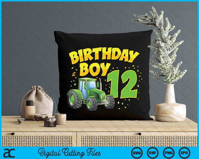 Kids 12th Birthday Boy 12 Year Old Farm Truck Tractor Party SVG PNG Digital Cutting File