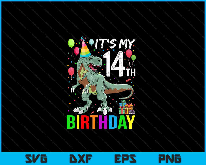 Kids 14 Year Old 14th Birthday Boy T Rex Dinosaur SVG PNG Digital Cutting Files