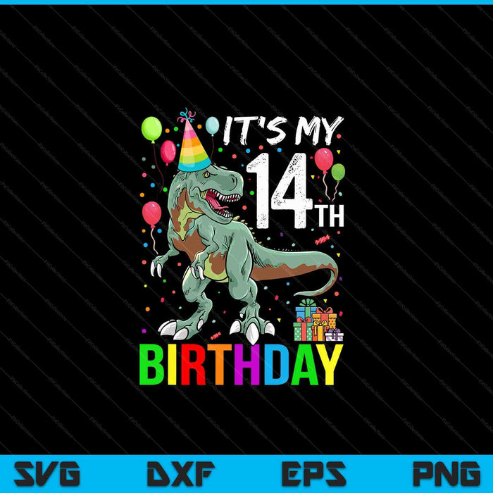 Kids 14 Year Old 14th Birthday Boy T Rex Dinosaur SVG PNG Digital Cutting Files