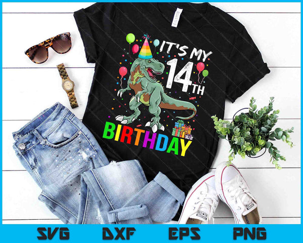 Kids 14 Year Old 14th Birthday Boy T Rex Dinosaur SVG PNG Digital Cutting Files