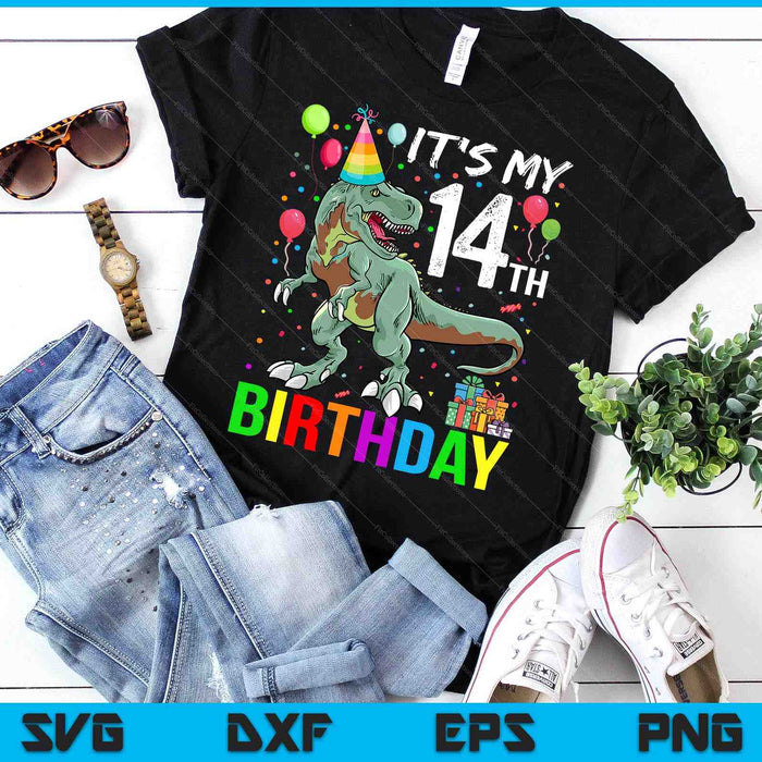 Kids 14 Year Old 14th Birthday Boy T Rex Dinosaur SVG PNG Digital Cutting Files