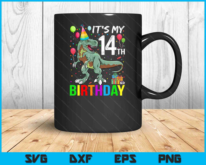 Kids 14 Year Old 14th Birthday Boy T Rex Dinosaur SVG PNG Digital Cutting Files