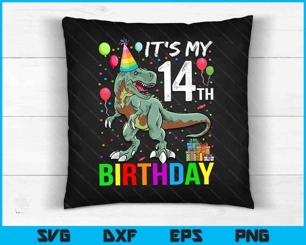 Kids 14 Year Old 14th Birthday Boy T Rex Dinosaur SVG PNG Digital Cutting Files