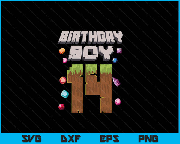 Kids 14th Birthday Boy 14 Video Gamer Pixel Number SVG PNG Digital Cutting File