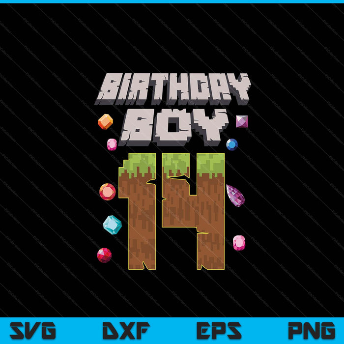 Kids 14th Birthday Boy 14 Video Gamer Pixel Number SVG PNG Digital Cutting File