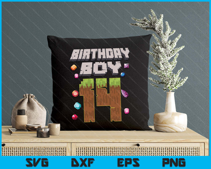 Kids 14th Birthday Boy 14 Video Gamer Pixel Number SVG PNG Digital Cutting File