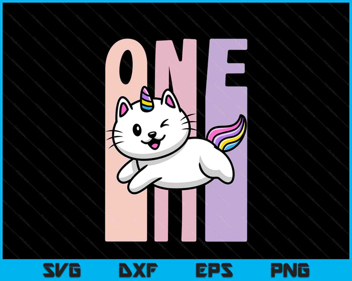 Kids 1 Year Old Cute Caticorn Cat Unicorn Birthday Girl SVG PNG Digital Printable Files