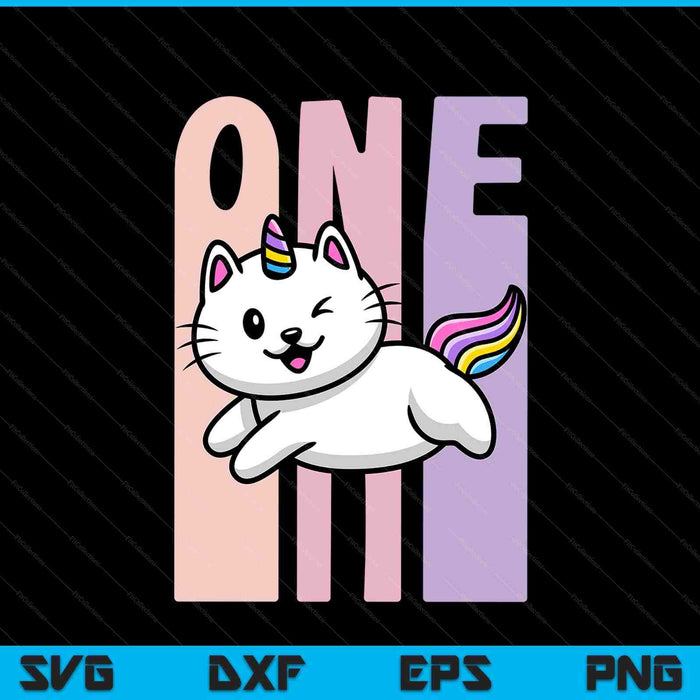 Kids 1 year old cute caticorn cat unicorn birthday girl SVG cut file