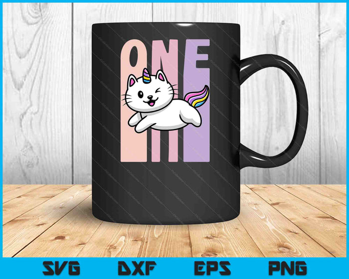 Kids 1 Year Old Cute Caticorn Cat Unicorn Birthday Girl SVG PNG Digital Printable Files