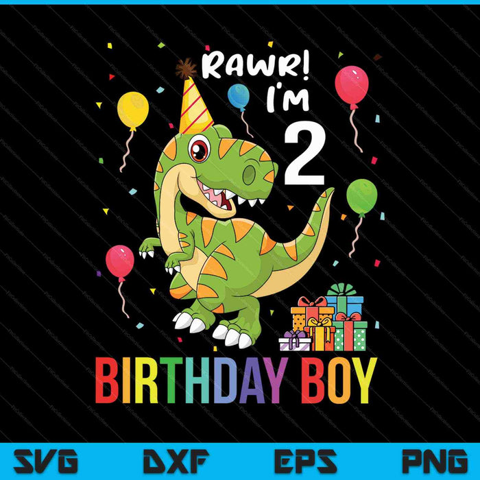 Niños 2 años camisa 2do cumpleaños niño T Rex dinosaurio SVG PNG cortando archivos imprimibles