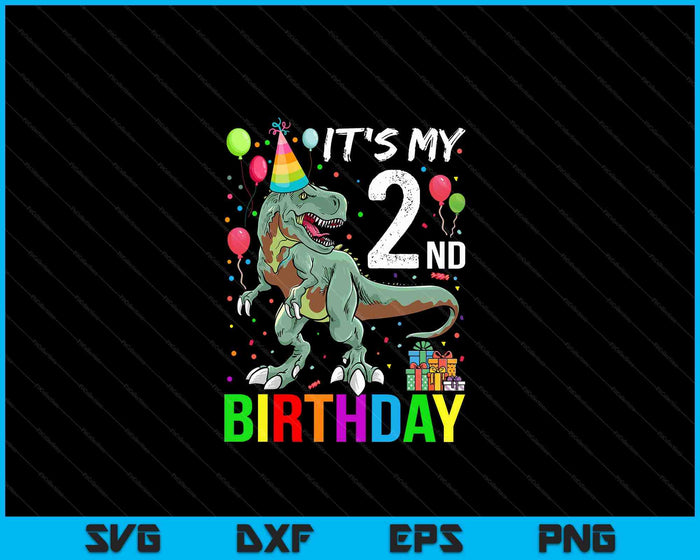 Kids 2 Year Old 2nd Birthday Boy T Rex Dinosaur SVG PNG Digital Cutting Files