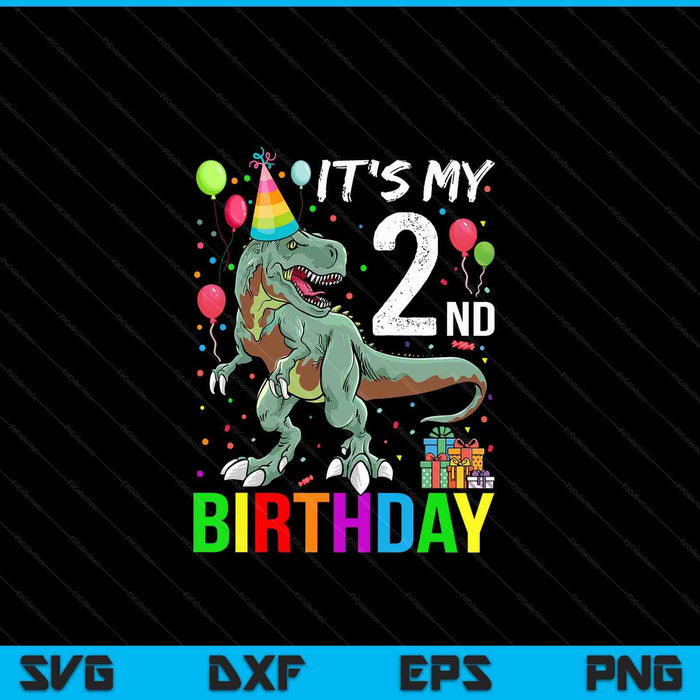 Kids 2 Year Old 2nd Birthday Boy T Rex Dinosaur SVG PNG Digital Cutting Files