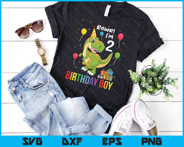 Kids 2 Year Old Shirt 2nd Birthday Boy T Rex Dinosaur SVG PNG Cutting Printable Files - on a t-shirt