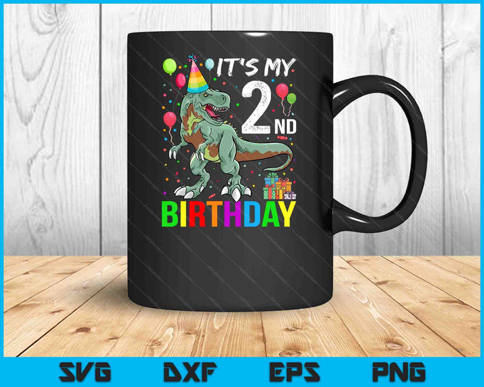 Kids 2 Year Old 2nd Birthday Boy T Rex Dinosaur SVG PNG Digital Cutting Files