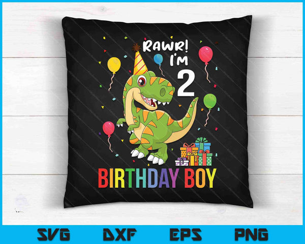 Kids 2 Year Old Shirt 2nd Birthday Boy T Rex Dinosaur SVG PNG Cutting Printable Files