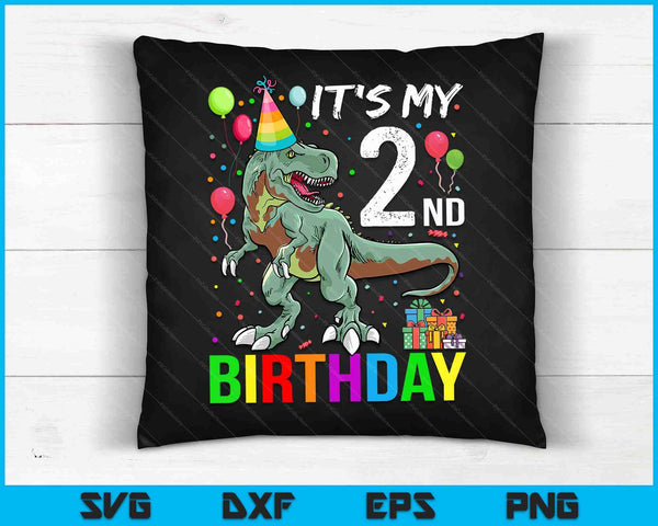 Kids 2 Year Old 2nd Birthday Boy T Rex Dinosaur SVG PNG Digital Cutting Files