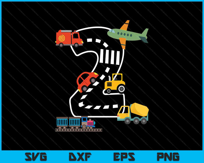 Kids 2 Year Old Transportation Birthday Car Train Plane 2nd SVG PNG Digital Printable Files