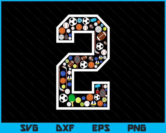 Kids 2nd Birthday Sports Big Number Three 2 Year Old Boy SVG PNG Digital Printable Files