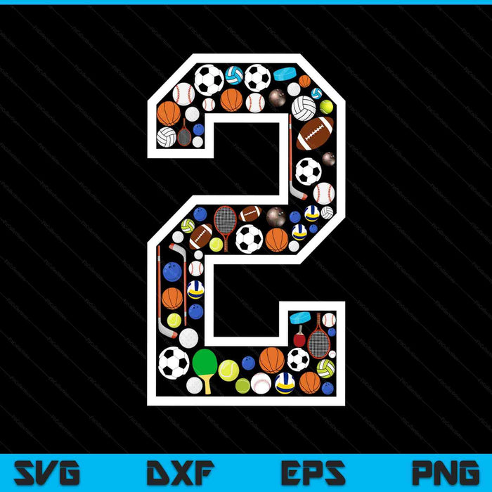 Kids 2nd birthday sports big number three 2 year old boy SVG cut file