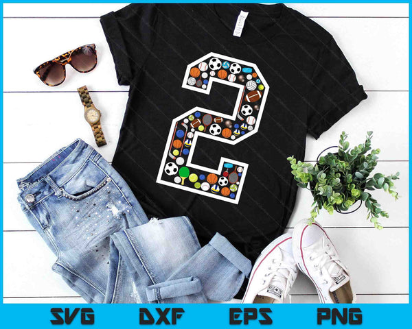 Kids 2nd Birthday Sports Big Number Three 2 Year Old Boy SVG PNG Digital Printable Files