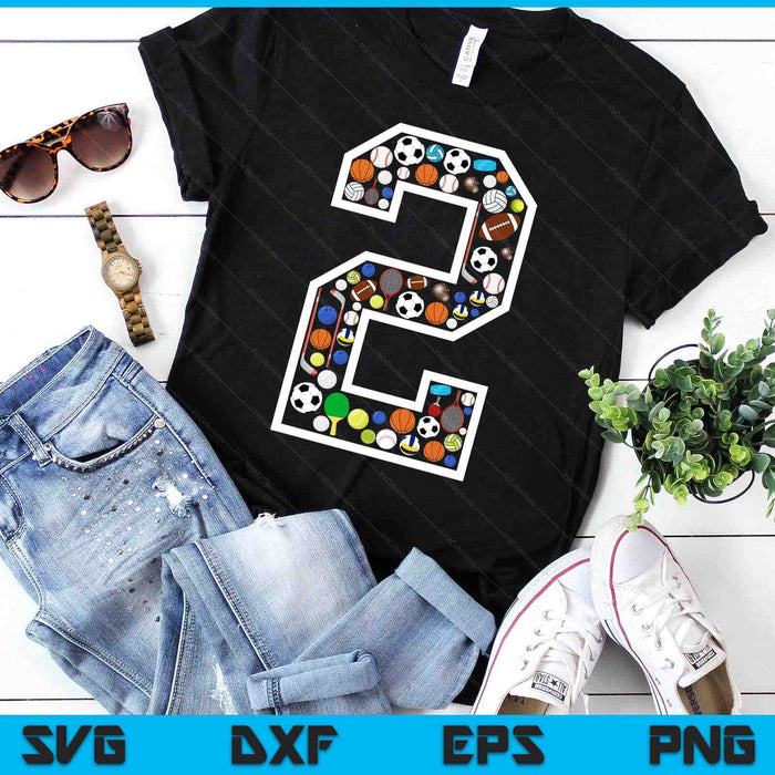 Kids 2nd Birthday Sports Big Number Three 2 Year Old Boy SVG PNG Digital Printable Files