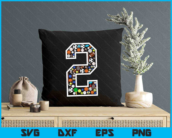 Kids 2nd Birthday Sports Big Number Three 2 Year Old Boy SVG PNG Digital Printable Files