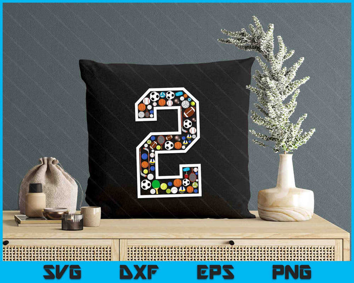 Kids 2nd Birthday Sports Big Number Three 2 Year Old Boy SVG PNG Digital Printable Files