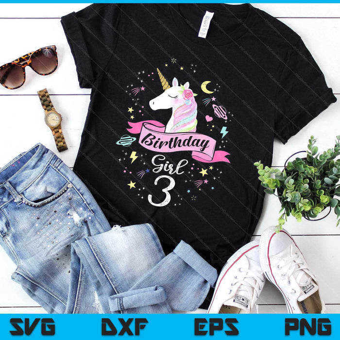 Kids 3 Year Old Girl Birthday Unicorn 3rd Birthday SVG PNG Digital Printable Files