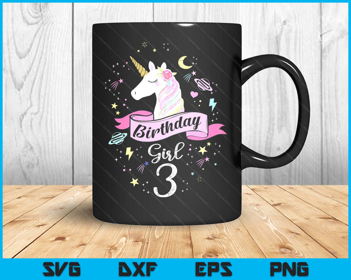 Kids 3 Year Old Girl Birthday Unicorn 3rd Birthday SVG PNG Digital Printable Files