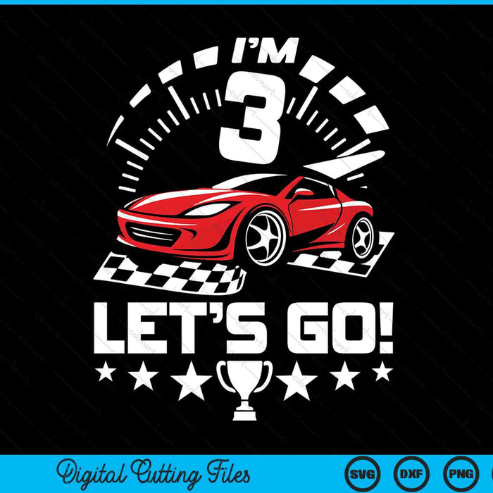 Kids 3 year old race car 3rd birthday racing racecar SVG cut file