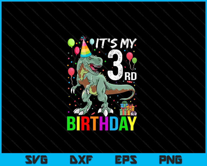 Kids 3 Year Old 3rd Birthday Boy T Rex Dinosaur SVG PNG Digital Cutting Files