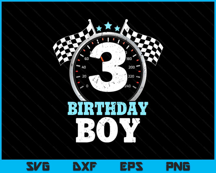 Kids 3rd Birthday Boy 3 Third Race Car Birthday Racing Car Flag SVG PNG Digital Printable Files