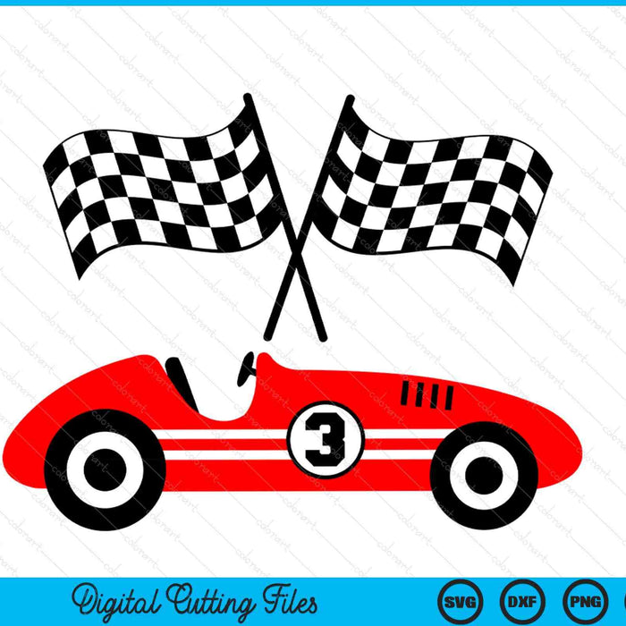 Kids 3rd birthday race car 3 year old car racing SVG cut file