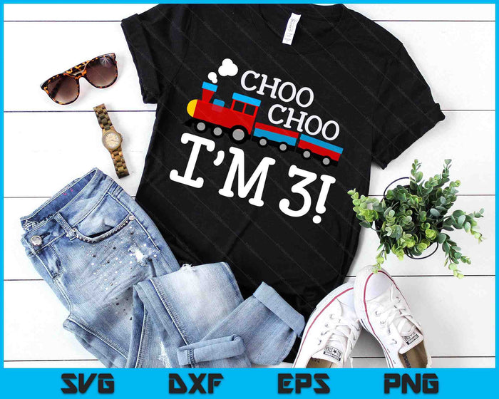 Kids 3rd Birthday Shirt Boy Train Choo Choo I’m Three Toddler SVG PNG Digital Printable Files