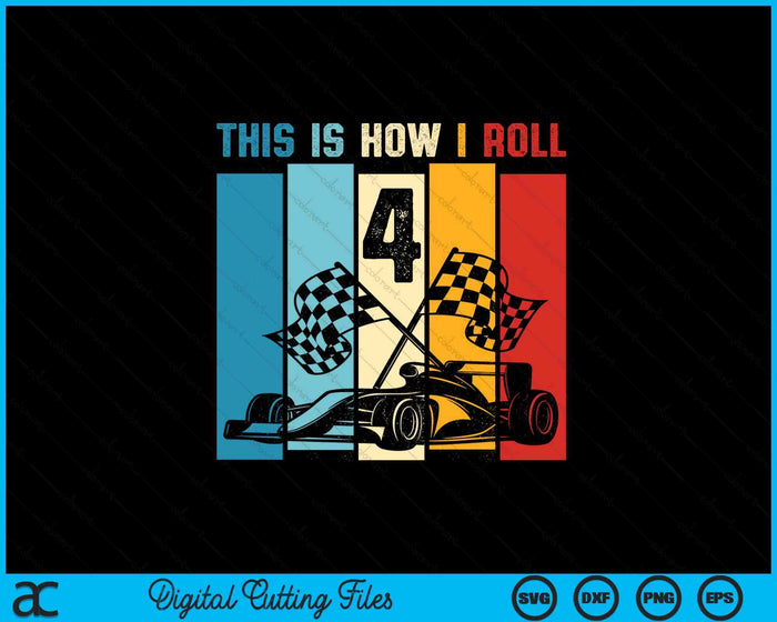 Kids 4 Year Old Birthday Boy Race Car 4th Birthday Boy Racing SVG PNG Digital Printable Files