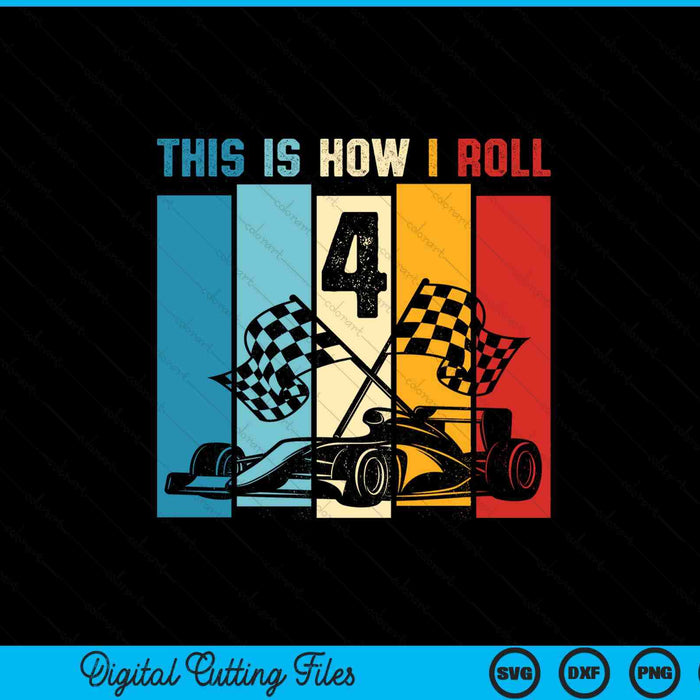 Kids 4 year old birthday boy race car 4th racing SVG cut file