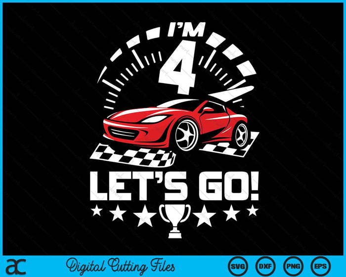 Kids 4 Year Old Race Car 4th Birthday Racing Racecar Boys Girls SVG PNG Digital Printable Files