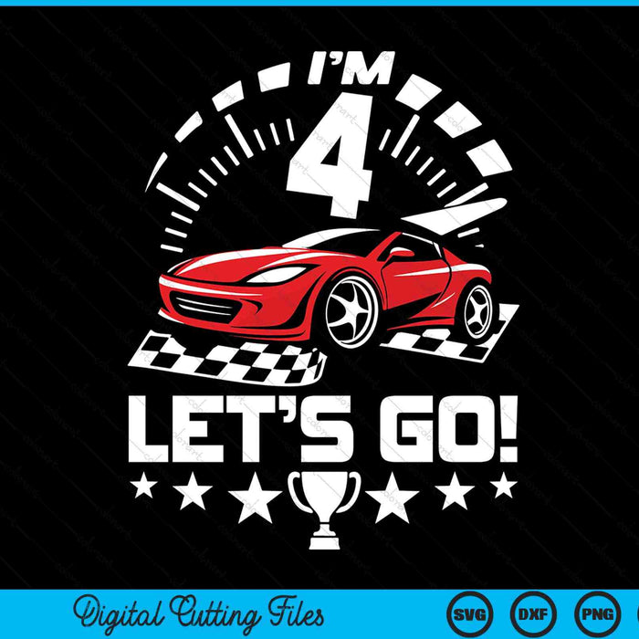 Kids 4 year old race car 4th birthday racing racecar SVG cut file