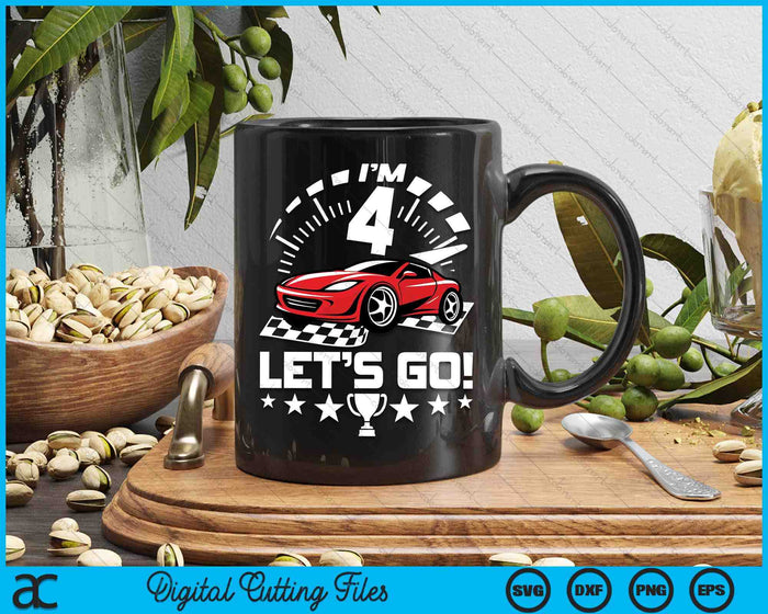 Kids 4 Year Old Race Car 4th Birthday Racing Racecar Boys Girls SVG PNG Digital Printable Files