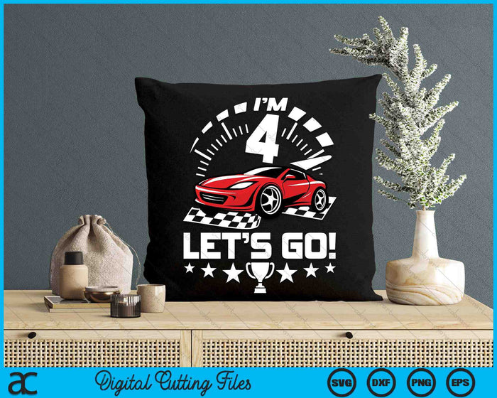 Kids 4 Year Old Race Car 4th Birthday Racing Racecar Boys Girls SVG PNG Digital Printable Files