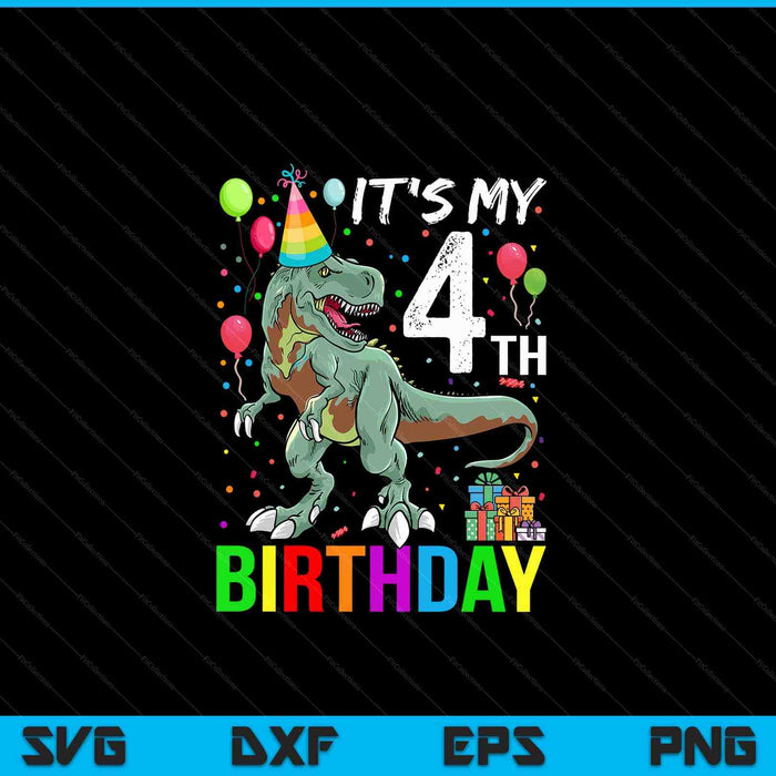 Kids 4 Year Old 4th Birthday Boy T Rex Dinosaur SVG PNG Digital Cutting Files