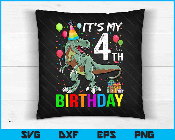 Kids 4 Year Old 4th Birthday Boy T Rex Dinosaur SVG PNG Digital Cutting Files